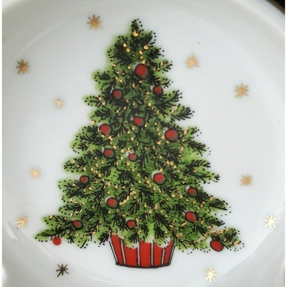 VTG Ashtray Christmas Tree Gold Trim Snowflake Ceramic Holiday George Good Japan - Picture 3 of 6